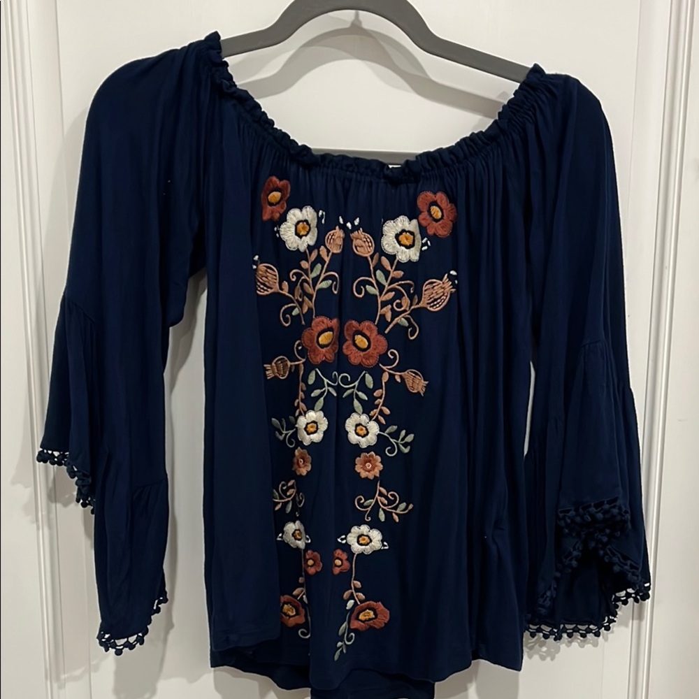 Altar'd State Blue 3/4 Sleeve Embellished Blouse